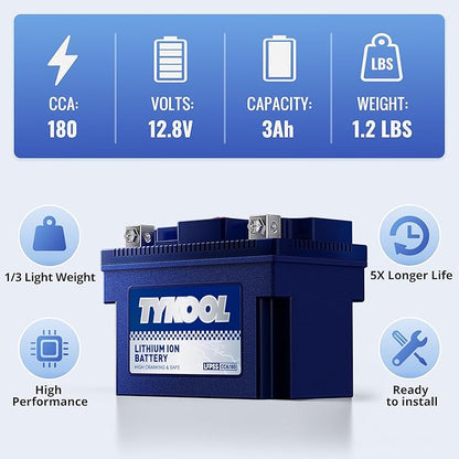 TYKOOL YTZ7S / YTX7L Lithium LiFePO4 Motorcycle Battery, 12 V 4 Ah,240 CCA,Built in BMS, Powersports Battery, for ATV,UTV,Jet Ski,Personal Watercraft,Snowmobile,Quad,Riding Lawn Mower, Tractors