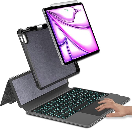 eoso iPad 12.9 Keyboard Case for iPad Pro 12.9 inch 6th 2022/5th 2021/4th 2020/3rd 2018-7 Color Backlight,Touchpad Detachable Slim Cover with Pencil Holder (12.9",Black)