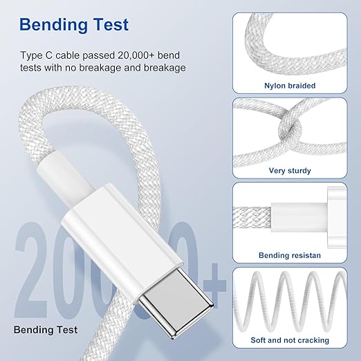 3-Pack Grey 6.6FT 60W USB C to USB C Cable, Type C to Type C Cable,Fast Charging Cable for iPhone 16 15 Pro Plus Pro Max，for Galaxy S24 S23, for iPad Pro/Air, for MacBook Pro/Air and More
