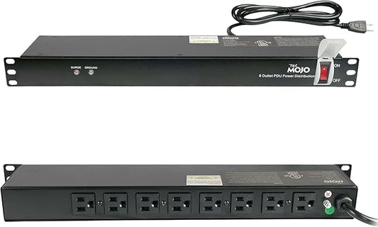 Tecmojo 1U Rack-Mount Horizontal 8-Outlet PDU, UL Listed PDU with Surge Protection 6ft Cord Power Distribution for IT and Network Server Racks