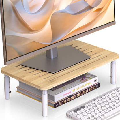 WELL WENG Bamboo Monitor Stand Riser, 4 Adjustable Height,Easy Assembly