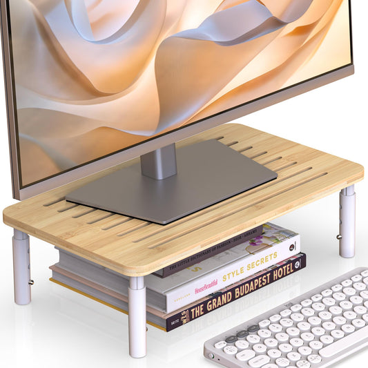 WELL WENG Bamboo Monitor Stand Riser, 4 Adjustable Height,Easy Assembly