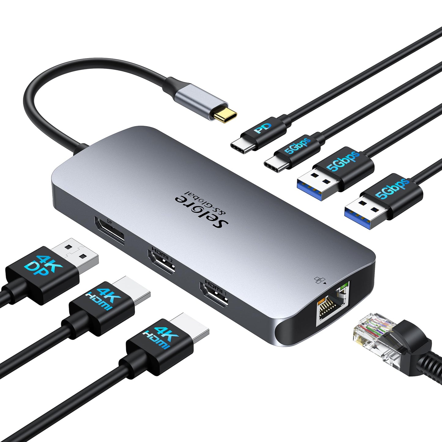 USB C Docking Station Dual Monitor, Selore Docking Station 3 Monitors