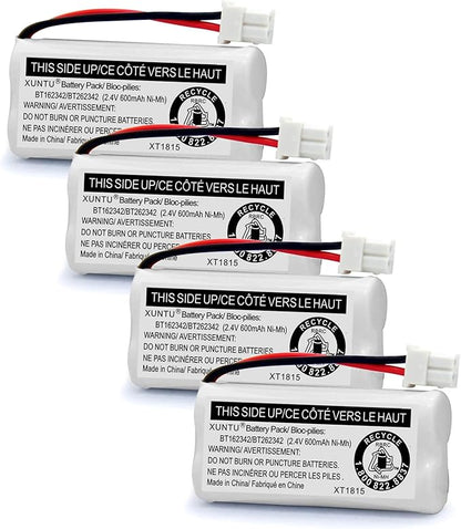 XUNTU BT162342/BT262342 2.4V 600mAh Ni-MH Cordless Phone Battery Pack BT166342/BT266342 BT183342/BT283342 Compatible with EL52351 TL90070 CS5119 DS6511 DS6722 LS6305 Handset (4 Pack)