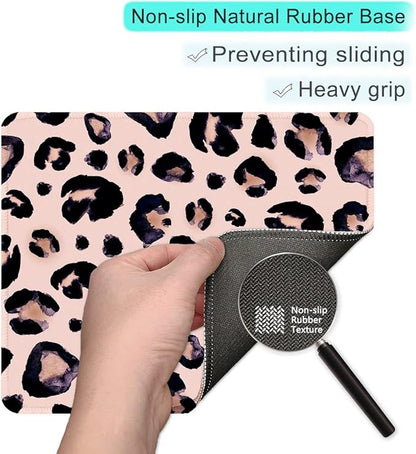 ITNRSIIET Mouse Pad with Stitched Edge Premium Textured Smooth Precise Operation Waterproof Washable Non-Slip Rubber Base Desktop Protection Mat, 10.2×8.3×0.12 inches, Leopard Black Purple