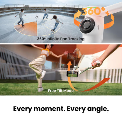 Insta360 Flow 2 Pro White - Industry-First AI Phone Gimbal with Apple DockKit, Pioneering 360º Pan Tracking, Free Tilt, Built-in Tripod/Selfie Stick, Portable Vlog/Travel Stabilizer