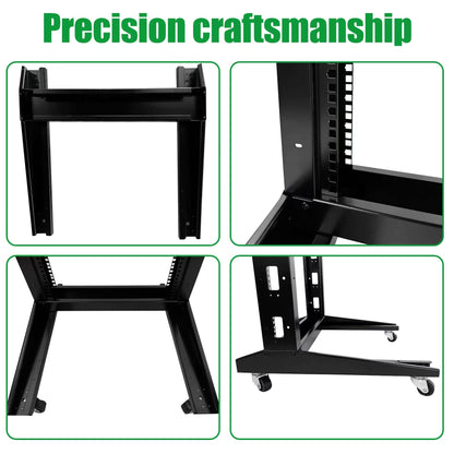 GlobalRack 2-Post 42U Open Rack on Casters, w/2x 2U Center Mount Shelves