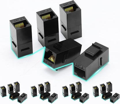 Rapink RJ45 Coupler Inline Keystone Jack, Female to Female RJ45 Keystone Coupler 25 Pack for Ethernet Cat6/Cat5e/Cat5 Cable Extender with Gold Plated Black