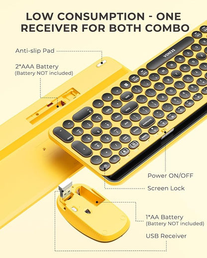 seenda Bluetooth Keyboard and Mouse for iPad, CTU-301 Multi-Device Bluetooth + 2.4G Wireless Keyboard Mouse with Tablet Holder for MacBook/Windows Computer, iOS/Andriod Tablet Phone, Yellow