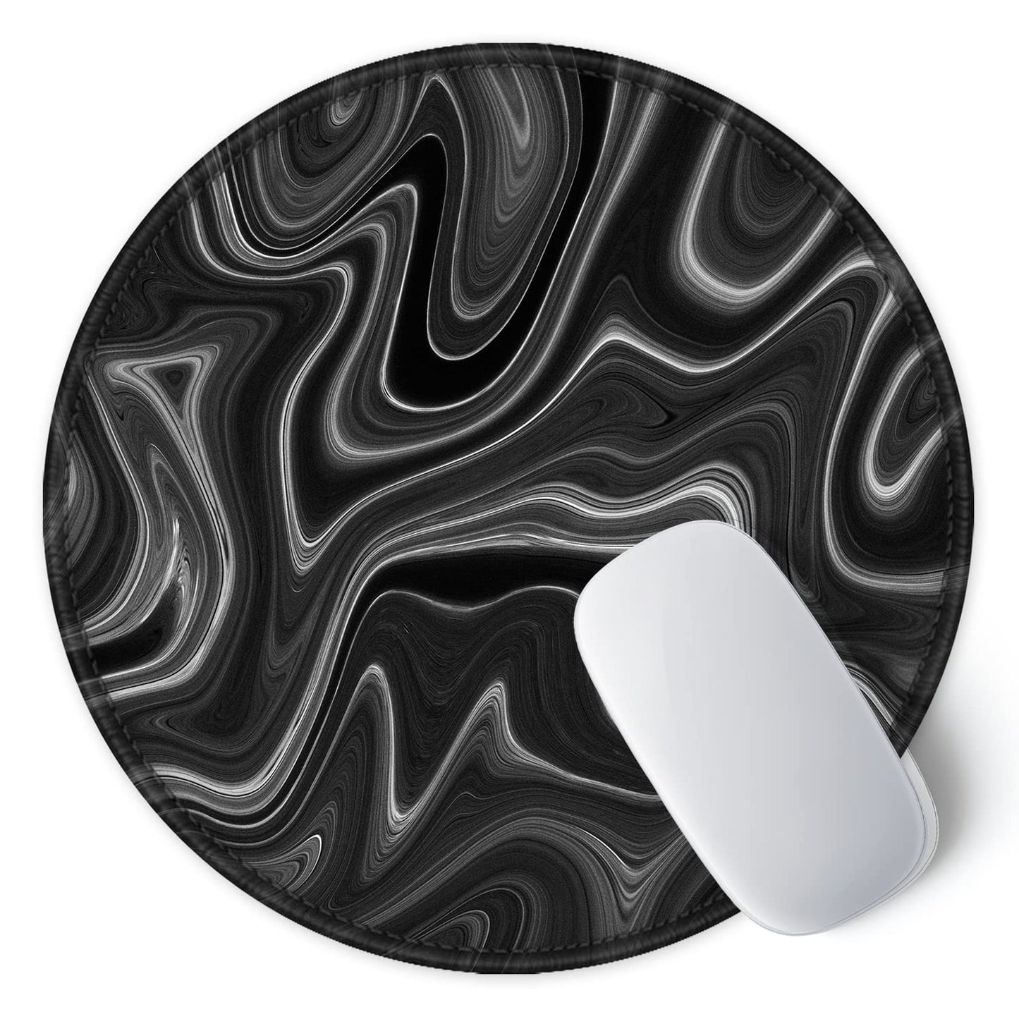 ITNRSIIET Round Mouse Pad with Stitched Edge Premium-Textured Waterproof Non-Slip Rubber Base Desktop Protection Mat Diameter 8.7 inches, Abstract Black and White