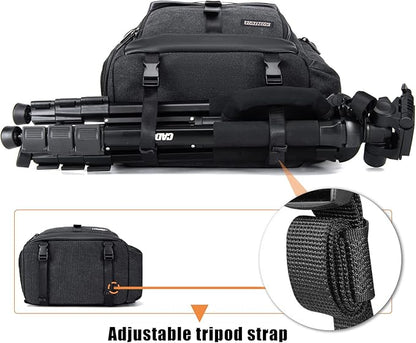 CADeN Camera Backpack Canvas Camera Bag for DSLR/SLR Mirrorless Camera with 15.6 inches Laptop Compartment, Camera Case Compatible for Sony Canon Nikon Cameras and Lens Tripod Waterproof Black