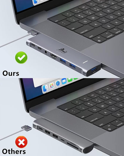 USB C Hub Adapter for MacBook Pro/Air M1M2M3 2022 2021 2020 13"15"16",Multiport MacBook Adapter MacBook Accessories with 4K HDMI,3USB3.0,Audio,100W Thunderbolt-Enabled USB-C,Support MagSafe 3 Charging