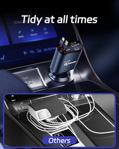DreamBee Retractable Car Charger,66W 4 in 1 Super Fast Charge Car Phone Charger,Gifts for Men Women Car Truck Accessories for iPhone 15/14/13/12 Pro Max XR,iPad,Samsung,Pixel-Blue