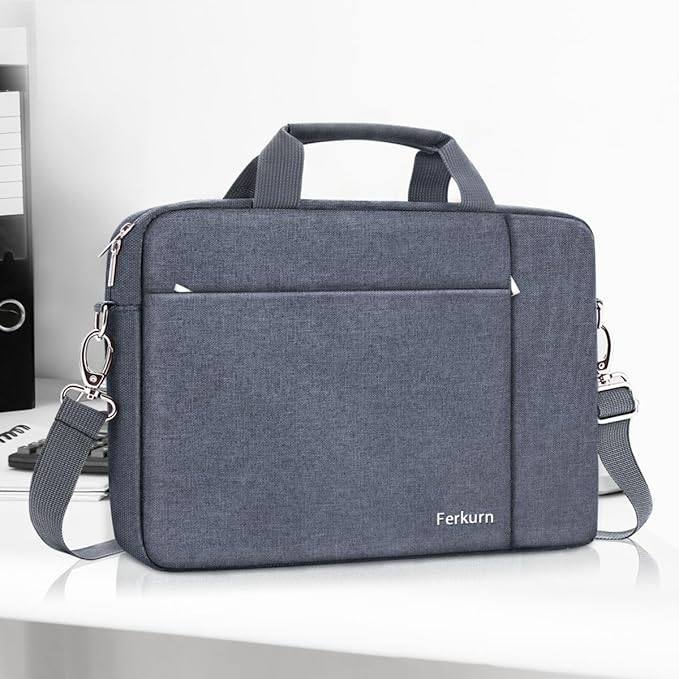 Ferkurn Laptop Case Sleeve 15.6 16 Inch Laptop Bag for Women Men Compatible with HP Envy Pavilion/Dell Inspiron XPS/Lenovo/Acer, Shoulder Strap Carrying Briefcase Computer Messenger Bag Case, Grey