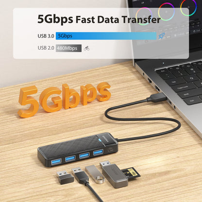 iDsonix USB Hub with 6ft Extension Cbale[Charging Not Supported], 4-Port USB 3.0 Splitter Ultra-Slim Extender for Desktop, Laptop, Xbox, Flash Drive, HDD, Console, Printer, PC, Keyboards, Mouse