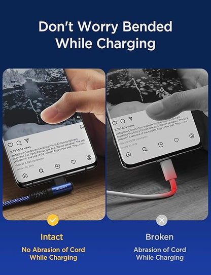 1.6FT USB to USB C Cable, 3.1A C Charger Cable Fast Charging Right Angle, Type C Cable Samsung Resistant Nylon Braided Compatible with Galaxy S22 S21 S10, Note 10 9 A51 LG G8 G7 Charging Cord