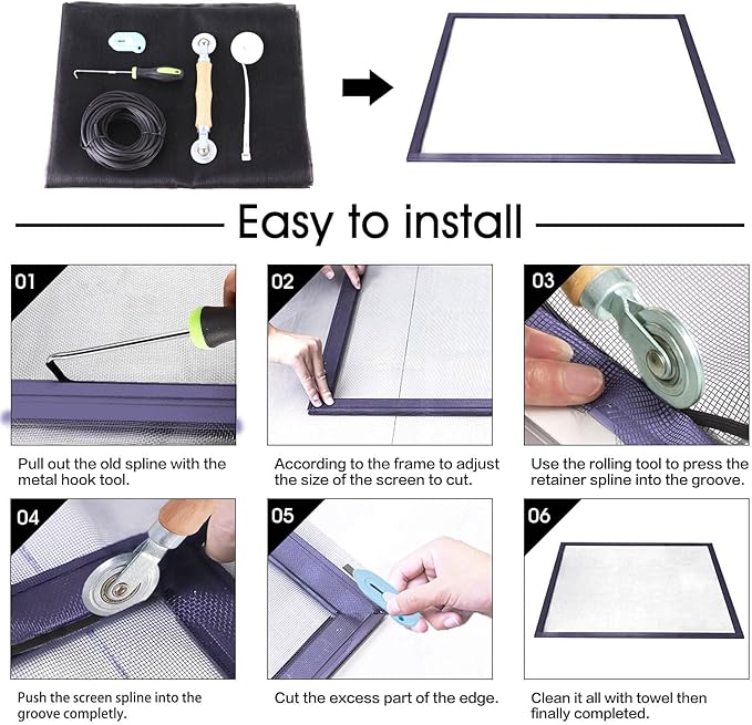 Window Screen Repair Kit - 59" x 106" Screen Door Replacement Fiberglass Screen Mesh with All Screen Tools for Sliding Door and Patio Screen Door Replacement, TOOLTRIZ