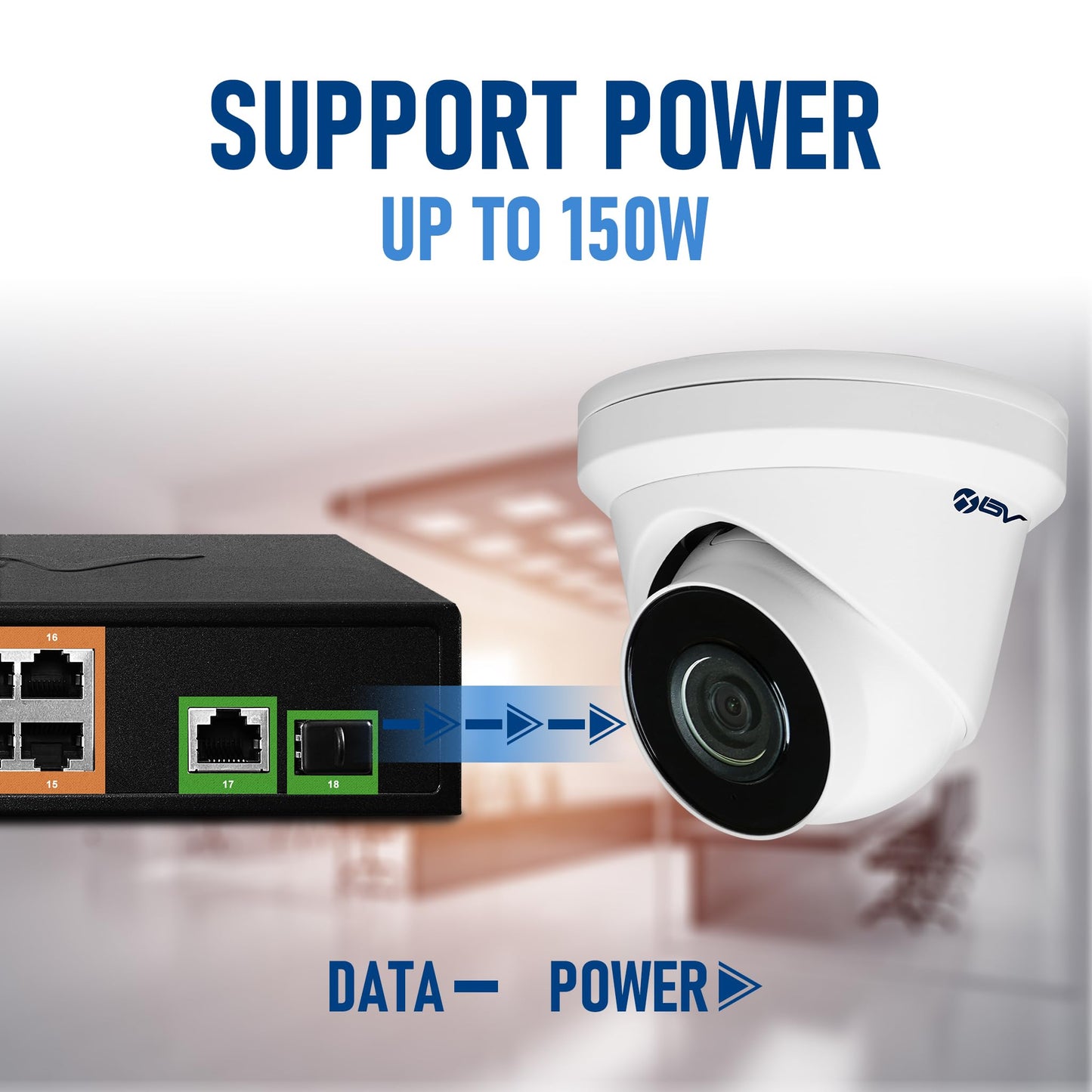 BV-Tech 18-Port Gigabit PoE+ Switch | 16 PoE+ Ports @ 120W & 2 Gigabit Uplink Ports | 802.3af/at 30W/Port | Unmanaged Plug and Play | for IP Cameras & Access Points