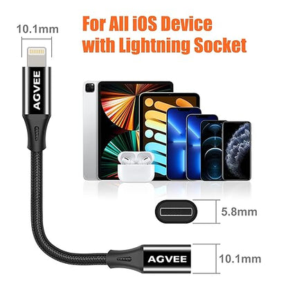 AGVEE 2 Pack 3.3ft Lightning Extension Cable, Braided Female to Male Extender Full Function Cord Compatible with iPhone iPad, Data Sync Video Audio & Charging Connector Adapter, Black