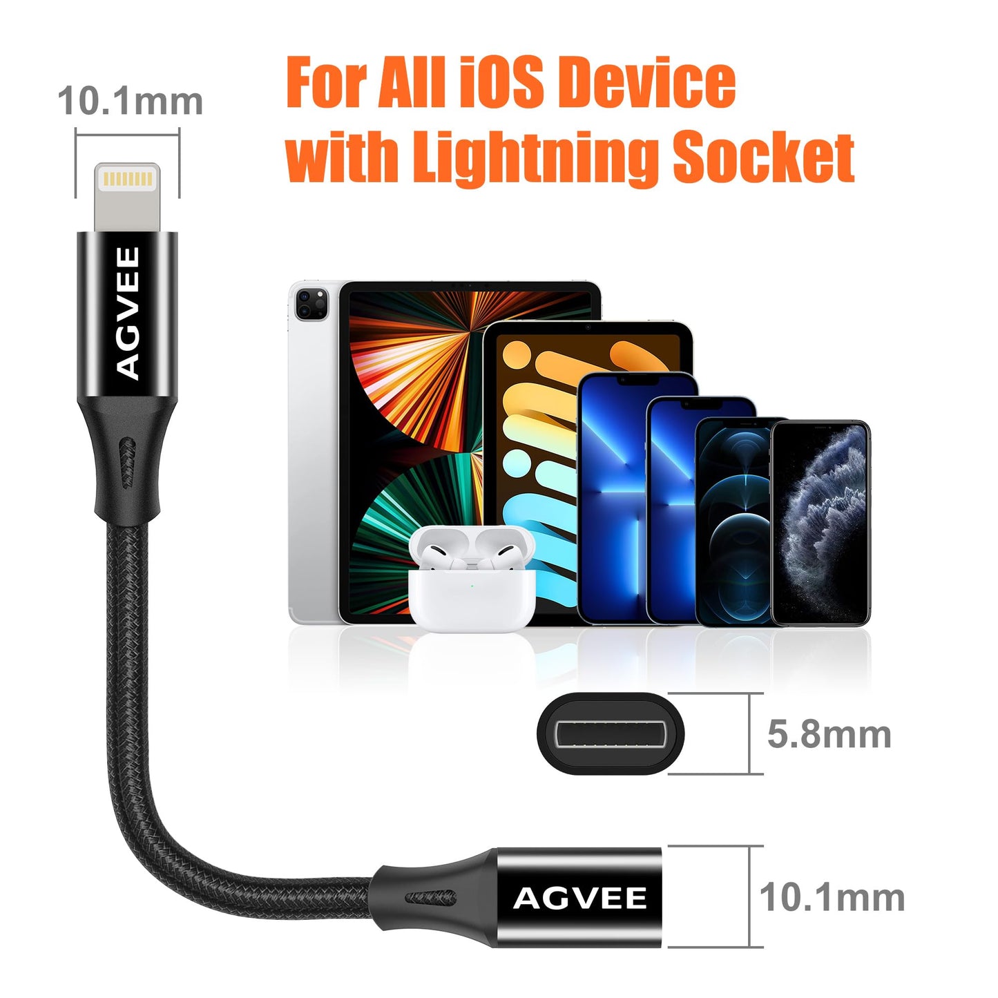AGVEE 1ft Lightning Extension Cable