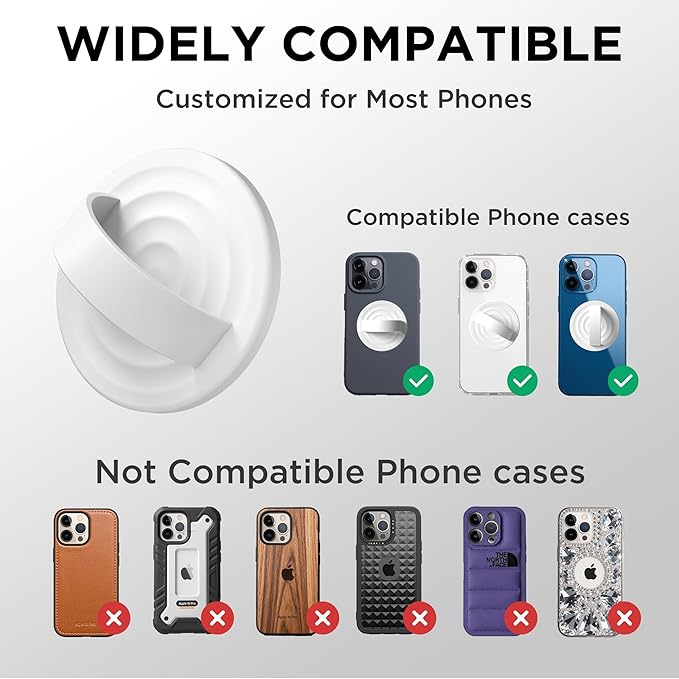 Magnetic Phone Ring Grip Holder, Silicone Finger Loop Grip, Compatible with MasSafe, Back of Phone for iPhone Pro Max/Plus/16/15/15/14/13/12 Series, White