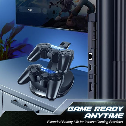 TNP Compatible with PS3 Controller Charger Stand for Sony Playstation 3 Controller compatible with Dualshock 3 Charging, 2 Tier Docking Station Stand and 2 USB PS3 Cable ports with LED Indicators