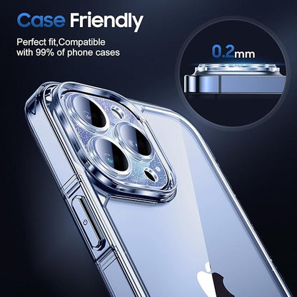 UniqueMe 3 Packs Compatible for iPhone 13 Pro Max/iPhone 13 Pro Camera Lens Protector Acrylic [Not Glass],[Case Friendly][Scratch-Resistant][Night Shooting Mode]-Glitter Blue