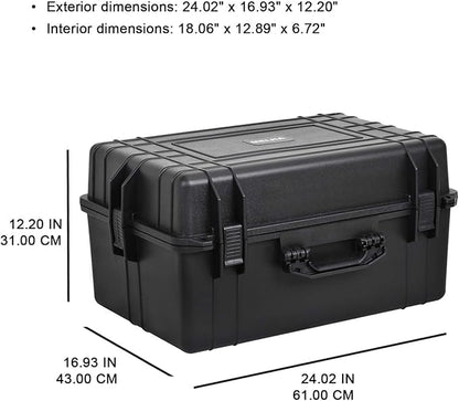 MEIJIA Portable Waterproof Protective Case,Hard Camera Case,Customized Fit Foam Inserted, Elegant Black,Fit for Camera, Equipments, Lens,Drones(Black)
