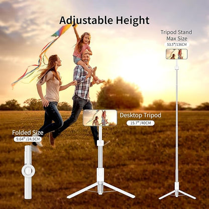 SEAJIC Magnetic Selfie Stick Tripod with Remote,54" Phone Tripod Compatible with MagSafe,Fit for iPhone 12/13/14/15 Series,Magsafe Case and Other Phones with Metal Ring