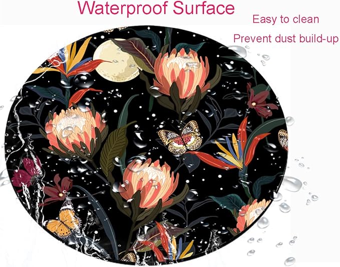 Mouse Pad Round, Cute Mouse Pad with Design, Floral Butterfly Mouse Mat, Non-Slip Rubber Base Mousepad, Waterproof Women Office Computer Mouse Pads