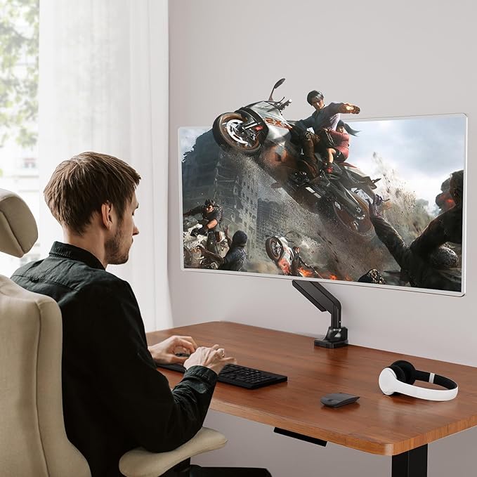 MOUNTUP Single Monitor Mount fits 22''-43'' Ultrawide Screen, Holds 6.6-33lbs, Computer Monitor Arm Desk Mount, Heavy Duty Gas Spring Monitor Stand for Flat/Curved Screen, with C-clamp/Grommet Base