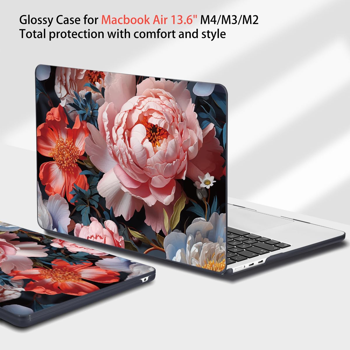 Teryeefi Compatible with MacBook Air 13.6 inch Case M2 M3 M4 M5 Release 2022 2023 2024 2025 2026,Model A3449 A3240 A3113 A2681,Design Slim Cover+Keyboard Cover+OTG Adapter, Colorful Peonies