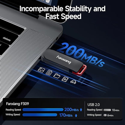 2 Pack 256GB USB Flash Drive, Metal Thumb Drives, USB 3.2 Up to 200MB/s Type A Memory Stick for Storage and Backup, F309