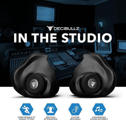 Decibullz Professional Moldable Earplugs, Noise Cancelling Earplugs, Concert Ear Plugs, Perfect for Musicians, Recording Artists, DJ's, and Festivals