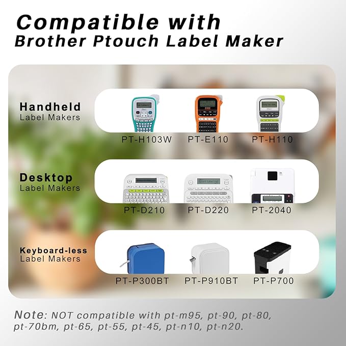 UNOKA Compatible for Brother P Touch PT-D210 PT-D220 TZe Tz Tape Color 12mm