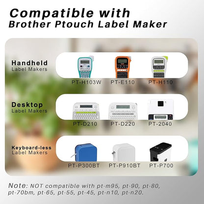 UNOKA Compatible for Brother P Touch PT-D210 PT-D220 TZe Tz Tape Color 12mm