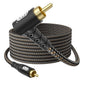 EMK 90 Degree RCA Subwoofer Cable 24K Gold-Plated Connector Nylon Braided Double Shielded – Support Digital & Analog Signals for Amplifier, Home Theater, Hi-Fi System,Subwoofer Black/50ft/15m