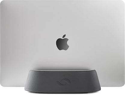 HumanCentric Vertical Laptop Stand in Vegan Black Leather, Upright Adjustable Holder and Dock, Laptop Vertical Stand Fits MacBook Pro and Other Laptops .5" to 1.5", Clamshell Compatible