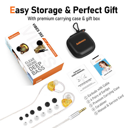 Audiovance Vibes 202 HiFi Wired Earbuds, IEM in-Ear Monitor Headphones
