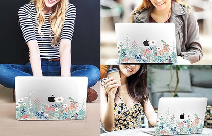 CISSOOK Compatible with MacBook Pro 13 inch Case M2 2025-2020 Model M1 M2 A2338 A2289 A2251, Protective Hard Case Floral Cover with Keyboard Cover for MacBook Pro 13 - Green Wildflowers