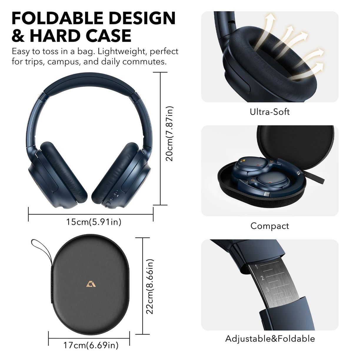 1Mii E700 Noise Cancelling Headphones Bluetooth Wireless Hi-Res LDAC,Indigo