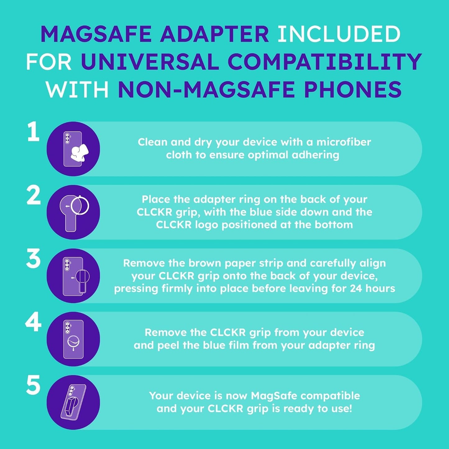 CLCKR for Magsafe Phone Grip, Magnetic Kickstand, 3-in-1 Cell Phone Finger Loop Strap for Mag Safe Case, Ring Holder for iPhone 17/16/15/14/13/12, Samsung Galaxy, Motorola, Pixel Pro & More - Carbon