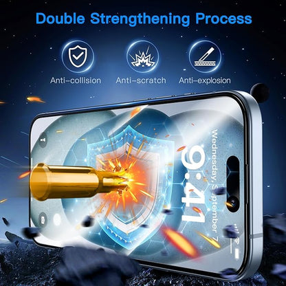 Uyiton Anti-Blue Light for iPhone 15 Screen Protector - Unbreak-Glass Full Coverage Case Friendly Scratch Resistance 9H Tempered Glass Screen Protector for iPhone 15, 2 Pack