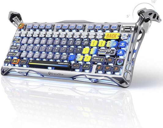 GravaStar Mercury K1 Pro Wireless Mechanical Gaming Keyboard, 75% Layout RGB Custom Keyboard, Hot-Swappable Linear Switches; Aluminum Alloy【Interstellar Silver】