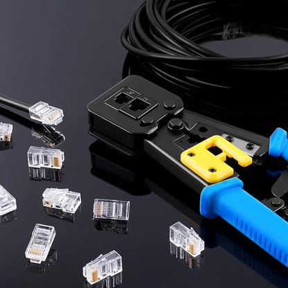 Delgada rj45 Crimp Tool with 50pcs Pass Through Connectors, for Cat6 Cat5e Cat5 Crimping Tool Kit, 50PCS Connectors, Network Cable Tester and Wire Stripper Included, for RJ45/RJ12 Regular