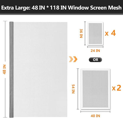 Window Screens Replacement Repair Kit, Grey Screen Door Mesh Replacement Kit, Durable Fiberglass Mesh Roll with Tools for Windows Doors Patio and Porch, 48in x 118in
