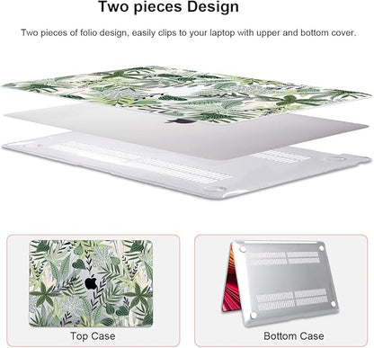 for MacBook Air 13 inch Case 2021 2020 2019 2018 for Mac A2337 M1 A2179 A1932 Cover with Touch ID, Crystal Plastic Hard Shell Case Keyboard Skin Screen Protector, Tropical Green Leaves
