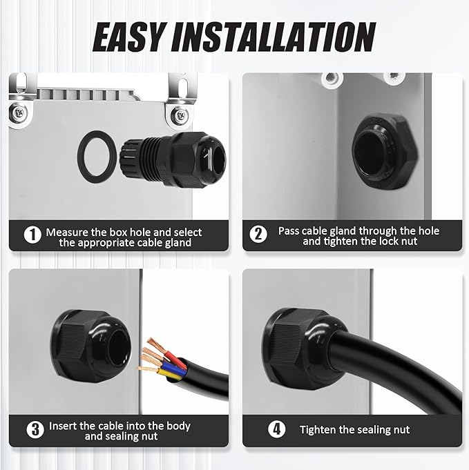 25 Pcs Nylon Cable Glands, PG7 PG9 PG11 PG13.5 PG16 Strain Relief Cable Cord Connector IP68 Waterproof Junction Box Wire Protectors Adjustable for 3-13mm Cable Diameter