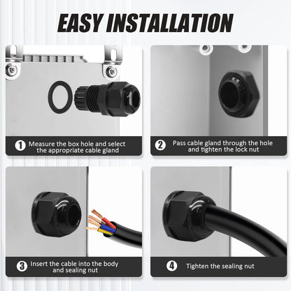 Kyuionty 12 Pcs 1/2" NPT Nylon Cable Glands, Black Strain Relief Cable Cord Connector IP68 Waterproof Junction Box Wire Protectors Adjustable for 6-12mm Cable Diameter