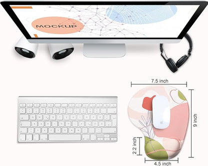 JIKIOU Mouse Pad, 2 Pack Ergonomic Mouse Pads with Comfortable Gel Wrist Rest Support and Smooth Cloth, Non-Slip PU Base for Easy Typing Pain Relief Durable and Easy to Clean Small Rose